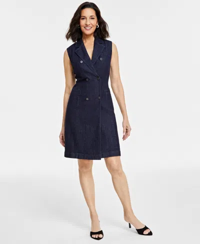 Inc International Concepts Women's Denim Blazer Dress, Created For Macy's In Dark Indigo