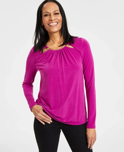 Inc International Concepts Women's Hardware Cutout Top, Created For Macy's In Violet Orchid