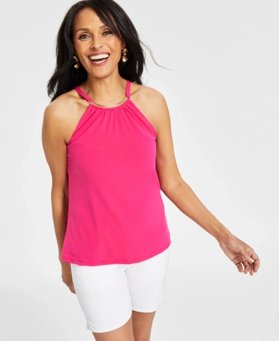 Inc International Concepts Women's Hardware-trim Halter Top, Created For Macy's In Pink Dragonfruit