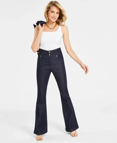Inc International Concepts Women's High Rise Corset Flared-leg Jeans, Created For Macy's In Dark Indigo