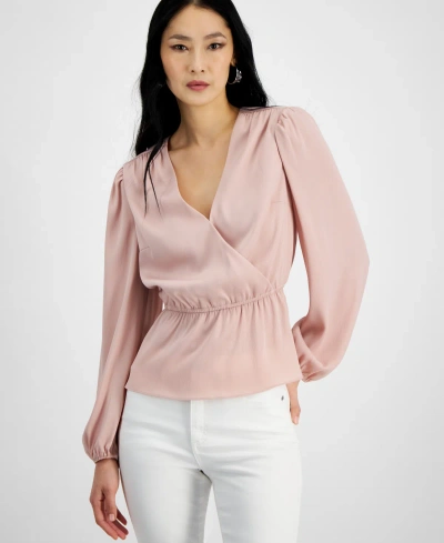 Inc International Concepts Women's Long-sleeve Peplum Top, Created For Macy's In Pale Mauve