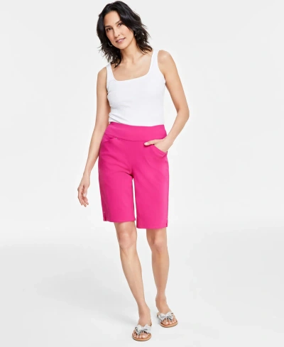 Inc International Concepts Women's Mid Rise Pull-on Bermuda Shorts, Created For Macy's In Pink Dragonfrui
