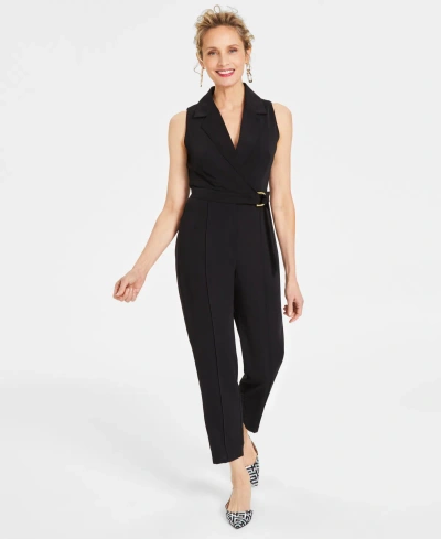 Inc International Concepts Petite Sleeveless Notch-lapel Jumpsuit, Created For Macy's In Deep Black
