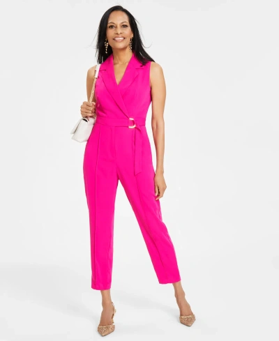 Inc International Concepts Petite Sleeveless Notch-lapel Jumpsuit, Created For Macy's In Pink Dragonfruit