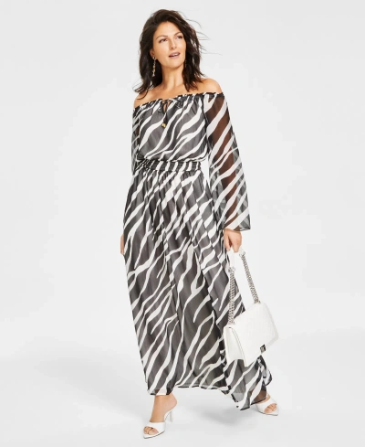 Inc International Concepts Women's Off-the-shoulder Maxi Dress, Created For Macy's In Ellie Zebra