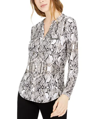 Inc International Concepts Petite Printed Zip-pocket Long-sleeve Top, Created For Macy's In Desert Snake