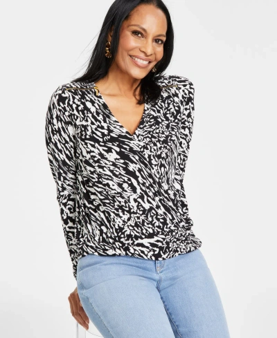 Inc International Concepts Women's Printed Shoulder-zip Surplice-neck Top, Created For Macy's In Taylor Abstract
