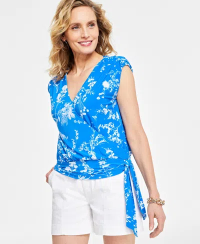 Inc International Concepts Women's Printed Surplice Top, Created For Macy's In Johanna Bouquet