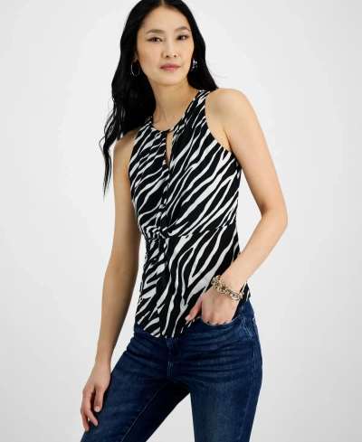 Inc International Concepts Women's Printed Twist-front Halter Top, Created For Macy's In Heather Zebra