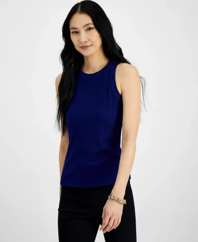 Inc International Concepts Women's Ribbed Crewneck Tank, Created For Macy's In Sapphire Crush