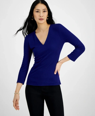 Inc International Concepts Women's Ribbed Top, Created For Macy's In Sapphire Crush