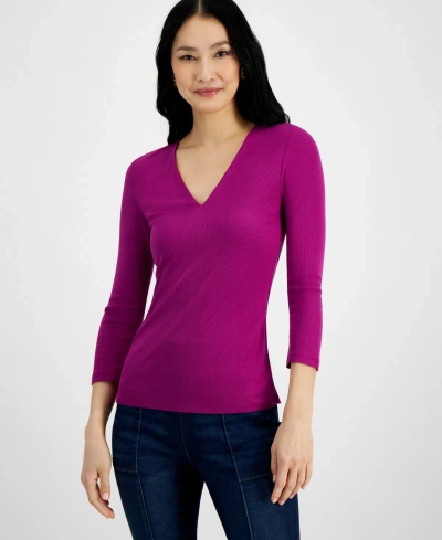 Inc International Concepts Women's Ribbed Top, Created For Macy's In Violet Orchid
