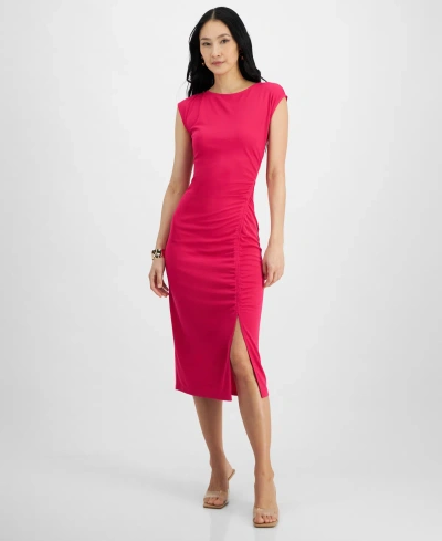 Inc International Concepts Women's Ruched Midi Dress, Created For Macy's In Pink Drangonfruit