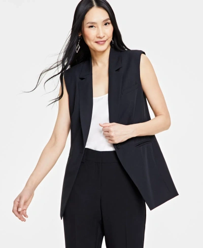 Inc International Concepts Petite One-button Sleeveless Blazer, Created For Macy's In Deep Black