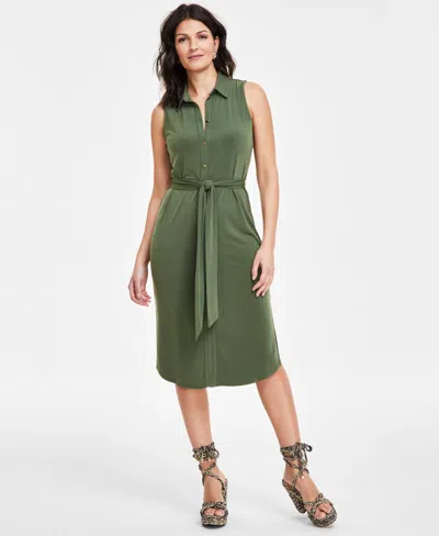 Inc International Concepts Women's Sleeveless Printed Shirtdress, Created For Macy's In Costa Green