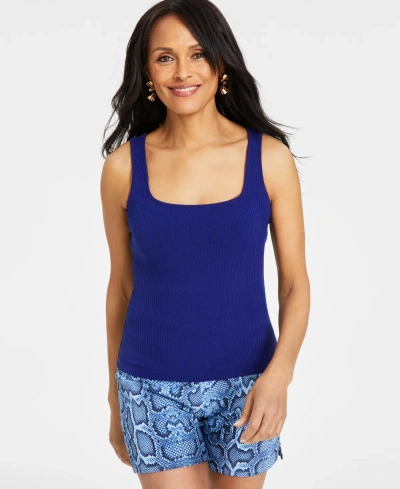 Inc International Concepts Women's Square Neck Rib Tank, Created For Macy's In Sapphire Crush