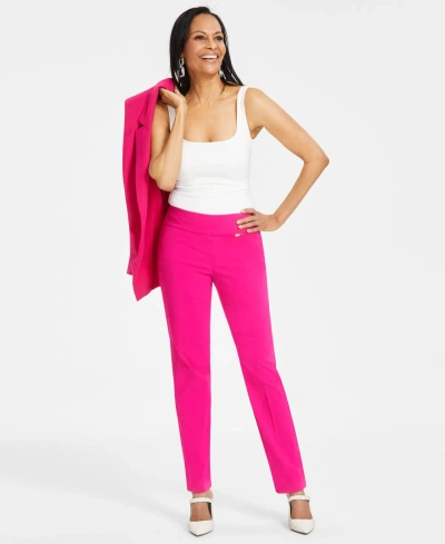 Inc International Concepts Women's Tummy-control Pull-on Straight-leg Pants, Created For Macy's In Pink Dragonfrui