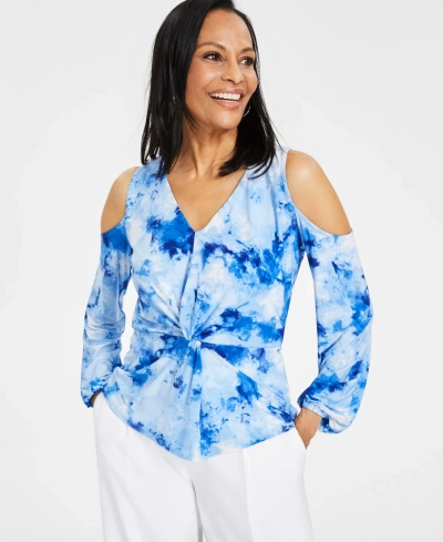 Inc International Concepts Women's Twist-front Cold-shoulder Top, Created For Macy's In Carrie Dye