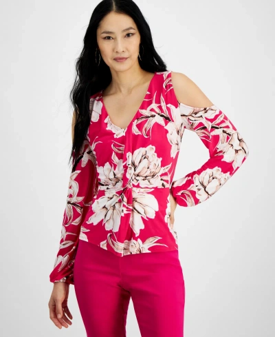 Inc International Concepts Women's Twist-front Cold-shoulder Top, Created For Macy's In Mariana Garden