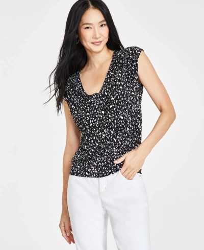 Inc International Concepts Women's V-neck Ruched-shoulder Top, Created For Macy's In Isla Animal