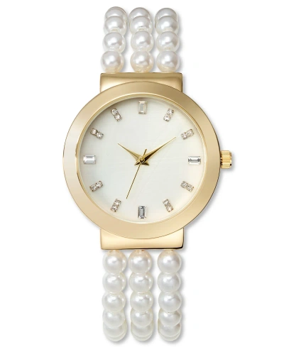 Inc International Concepts Women's White Imitation Pearl Bracelet Watch 38mm, Created For Macy's