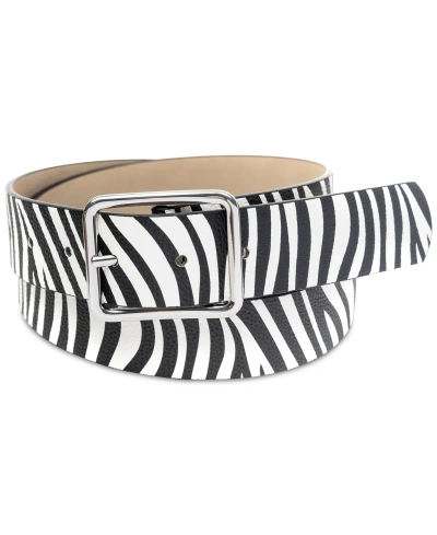 Inc International Concepts Women's Zebra-print Faux-leather Belt, Created For Macy's In Black White