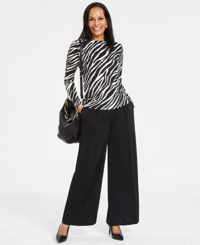 Inc International Concepts Women's Zip-trim Long-sleeve Top, Created For Macy's In Heather Zebra