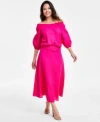 INC INTERNATIONAL CONCEPTS WOMENS SMOCKED OFF THE SHOULDER BLOUSE BELTED A LINE MIDI SKIRT CREATED FOR MACYS