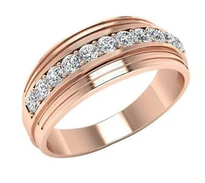 Pre-owned I1 G I1 0.50 Ct Natural Round Diamond 14k Rose Gold Prong Set Men's Annivesary Ring In White