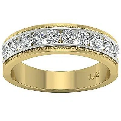 Pre-owned I1 G I1 1.00 Ct Round Cut Diamond Men's Wedding Ring Channel Set 14k Two-tone Gold In White
