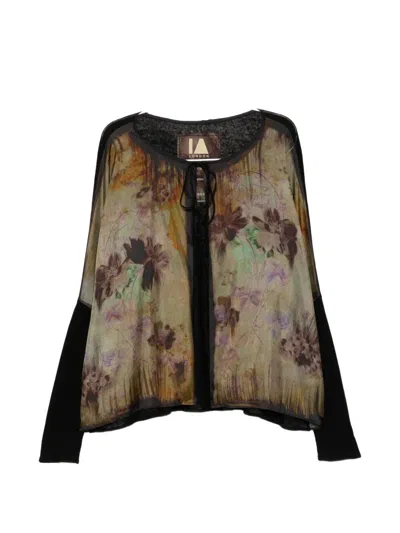 Ia London Floral-print Tie-neck Knitwear In Black
