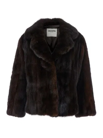 Iacopa Brown Fur Jacket With Notched Revers And Front Concealed Closure In Fur Woman