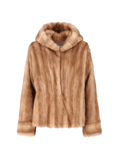 Iacopa Upcycled Fur Hooded Blouson Jacket In Sand