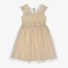 IAME IAME GIRLS BEIGE EMBROIDERED TULLE DRESS