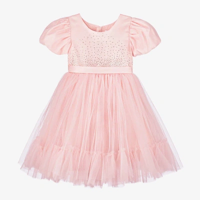 Iame Kids'  Girls Pink Satin & Tulle Diamanté Dress