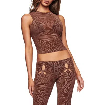 I.am.gia Amina Burnout Print Crop Tank In Brown
