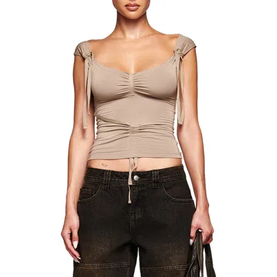 I.am.gia Asha Ruched Crop Top In Brown