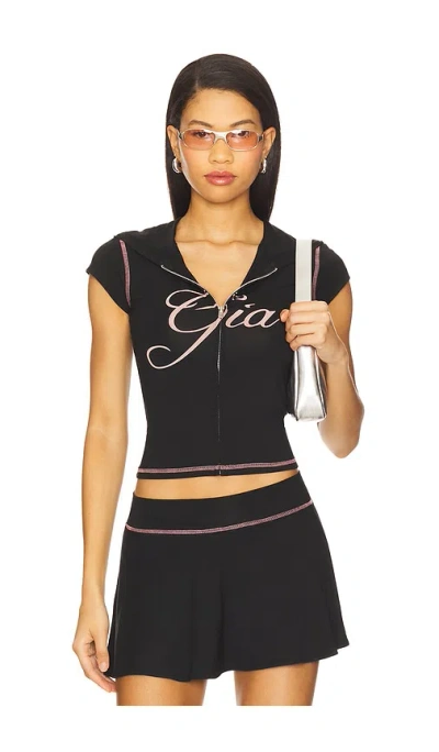 I.am.gia Cap Sleeve Blare Hoodie Top In Black