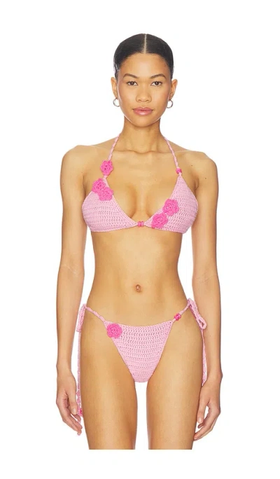 I.am.gia Crochet Bikini Top In Pink