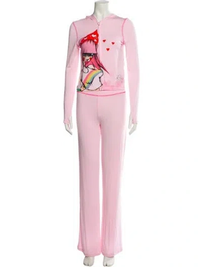 Pre-owned I.am.gia Graphic Print Crystal Embellishments Pant Set In Pink