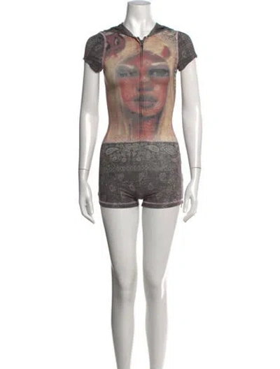 Pre-owned I.am.gia Graphic Print V-neck Romper In Multicolor