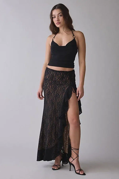 I.am.gia I. Am. Gia Emilia Asymmetric Ruffle Slit Lace Maxi Skirt In Black, Women's At Urban Outfitters