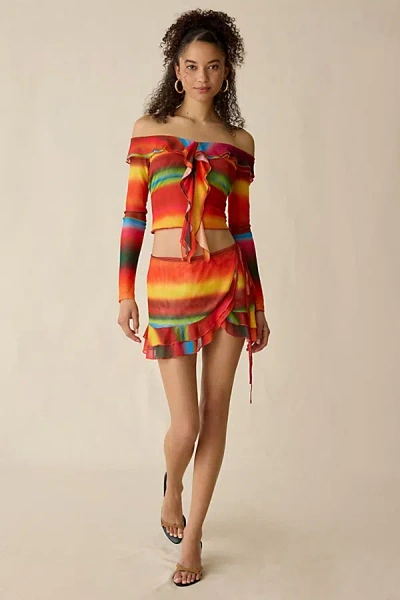 I.am.gia I. Am. Gia. Marishka Ruffle Mesh Wrap Mini Skirt In Orange, Women's At Urban Outfitters In Multi