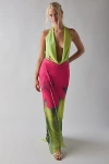 I.am.gia Samantha Plunge Cowl Halterneck Low Back Maxi Dress In Multi