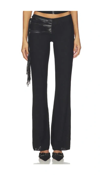 I.am.gia Iselda Sculpting Mesh Faux Leather Fringe Detail Pants In Black