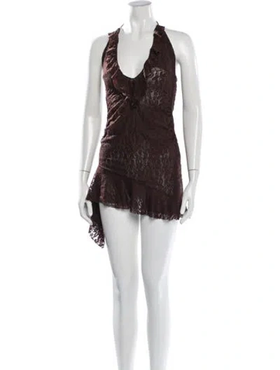 Pre-owned I.am.gia Lace Pattern Mini Dress In Brown
