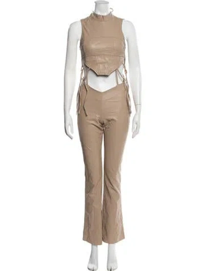 Pre-owned I.am.gia Leather Trim Embellishment Pantsuit In Neutrals