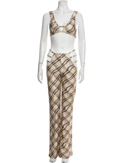 Pre-owned I.am.gia Plaid Print Pant Set W/ Tags In Brown