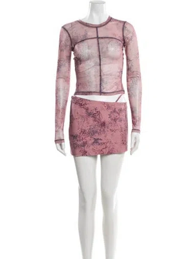 Pre-owned I.am.gia Printed Mesh Accents Skirt Set In Black