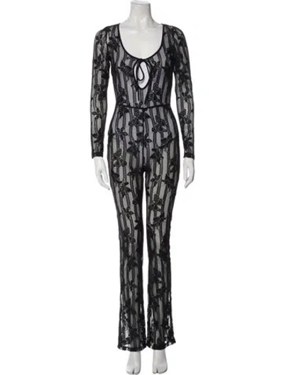 Pre-owned I.am.gia Printed Scoop Neck Jumpsuit In Black